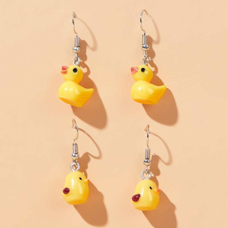 

2pairs Cartoon Duck Drop Earrings, Multicolor