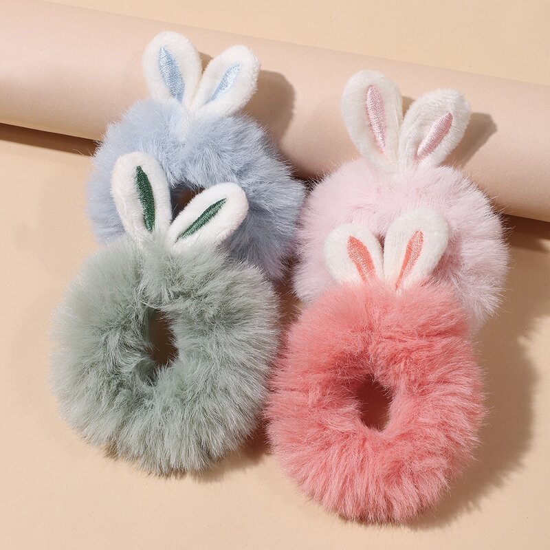 

4pcs Fluffy Bunny Hair Tie, Multicolor