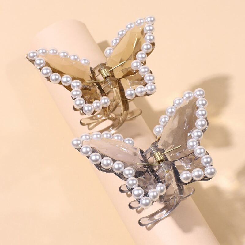 

2pcs Faux Pearl Butterfly Hair Claw, Multicolor