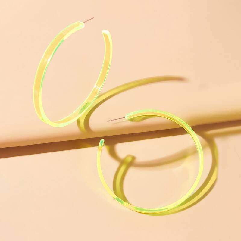 

Neon Clear Hoop Earrings, Neon mint green