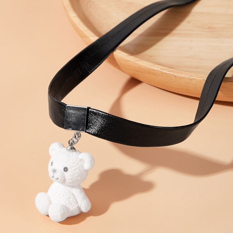 

Bear Faux Leather Choker, Black and white