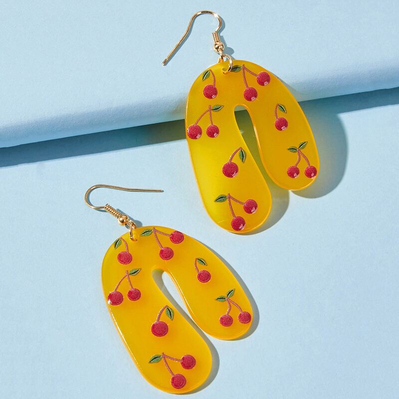 

Cherry Pattern Drop Earrings, Multicolor