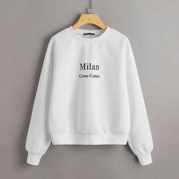 

Drop Shoulder Letter Graphic Pullover, White