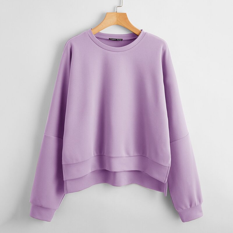 

Drop Shoulder High Low Pullover, Pastel lilac purple