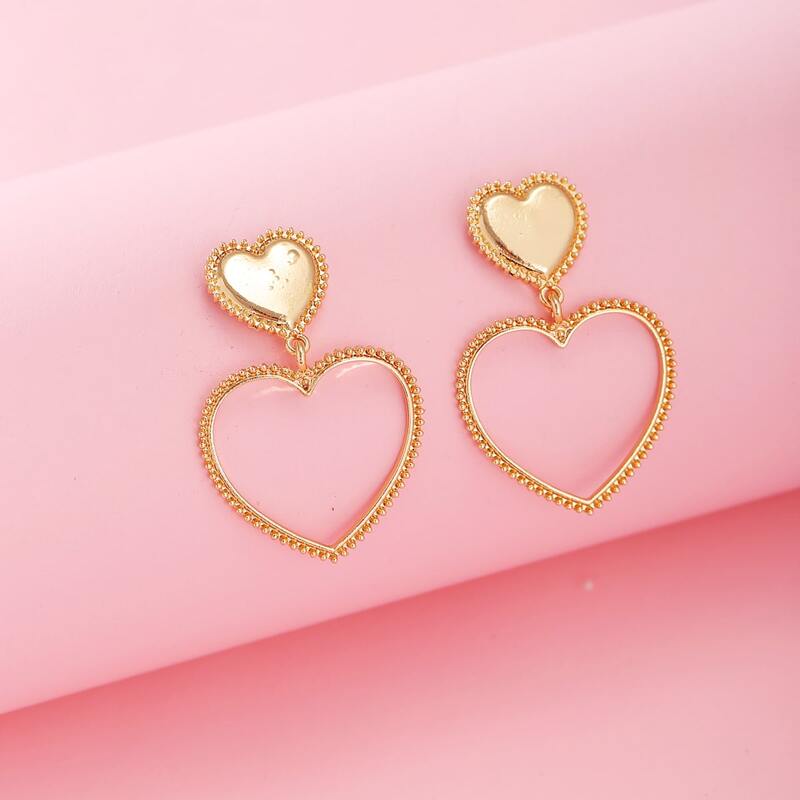 

Layered Heart Drop Earrings, Gold