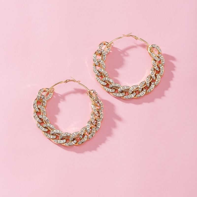 

Rhinestone Chain Hoop Earrings, Gold