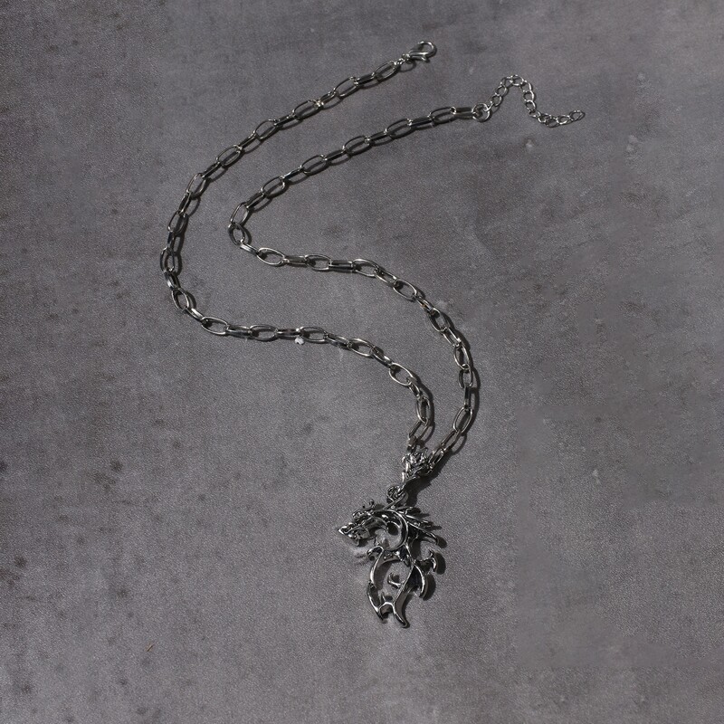 

Dragon Pendant Necklace, Silver