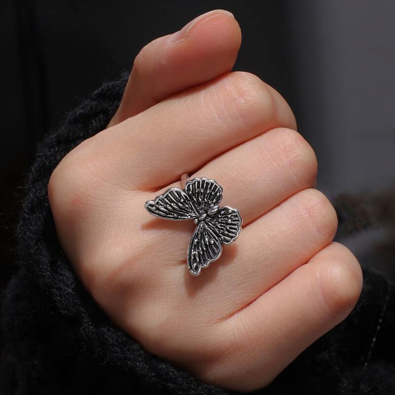 

Butterfly Decor Ring, Antique silver