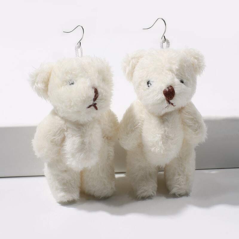 

Fluffy Bear Drop Earrings, White