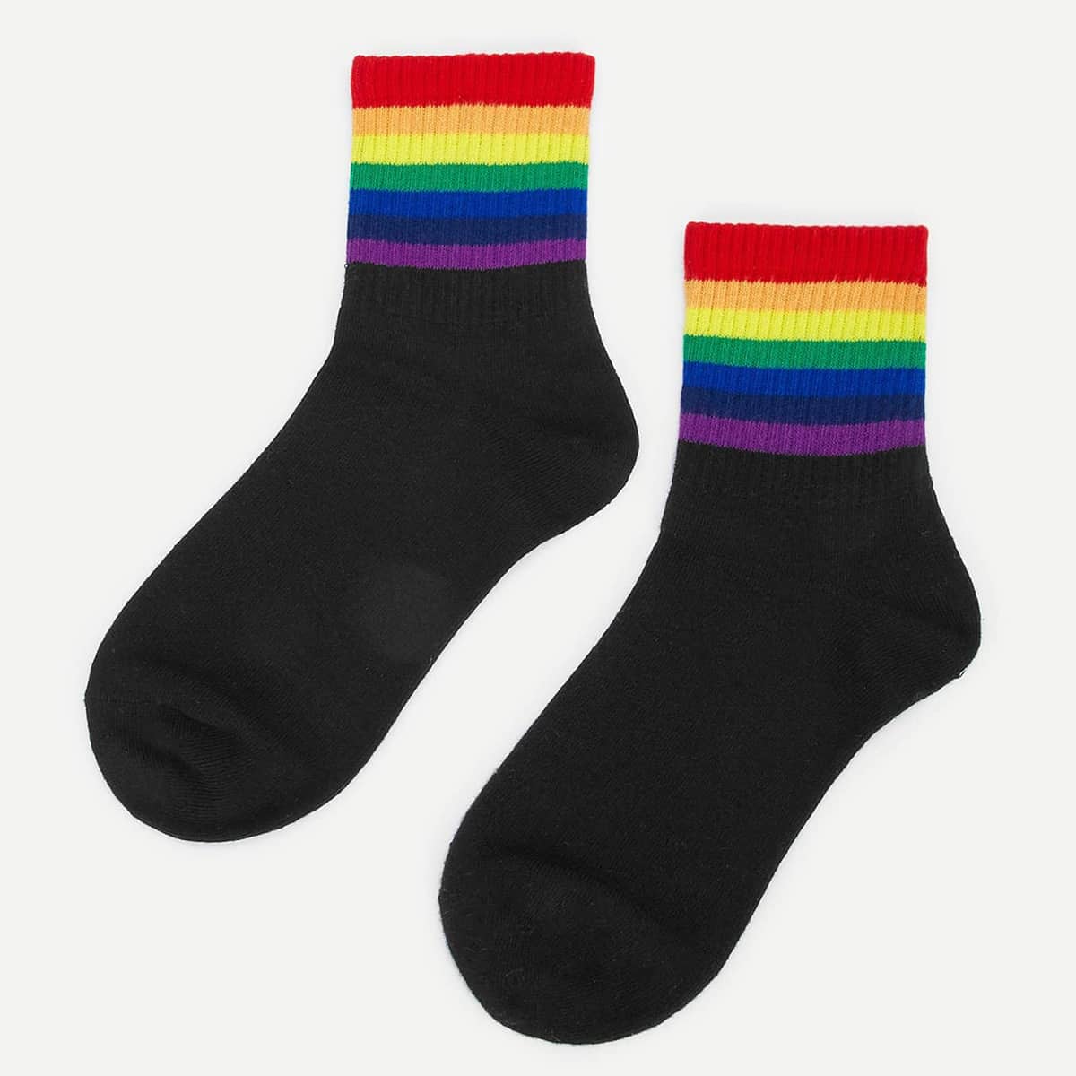 

Rainbow Striped Crew Socks, Black