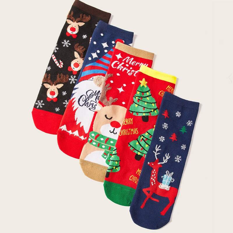 

5pairs Christmas Cartoon Ankle Socks, Multicolor