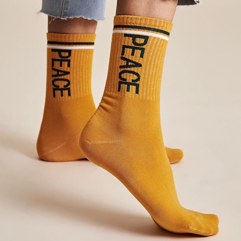 

Letter Graphic Crew Socks, Mustard yellow