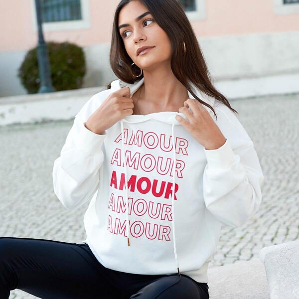 

Letter Graphic Drawstring Hoodie, White