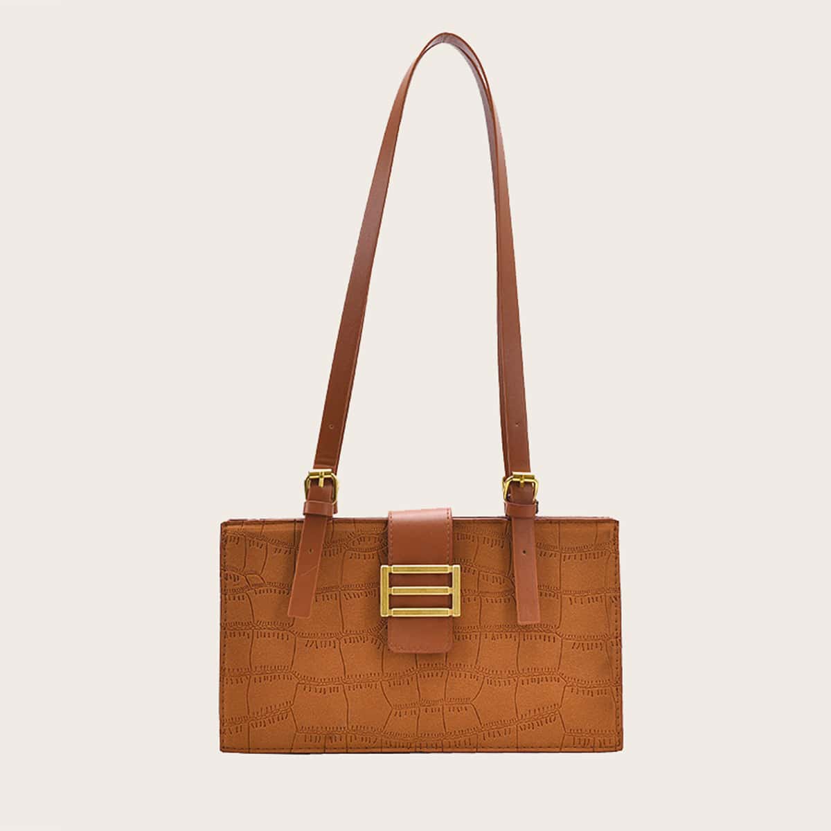 

Croc Embossed Metal Buckle Shoulder Bag, Brown