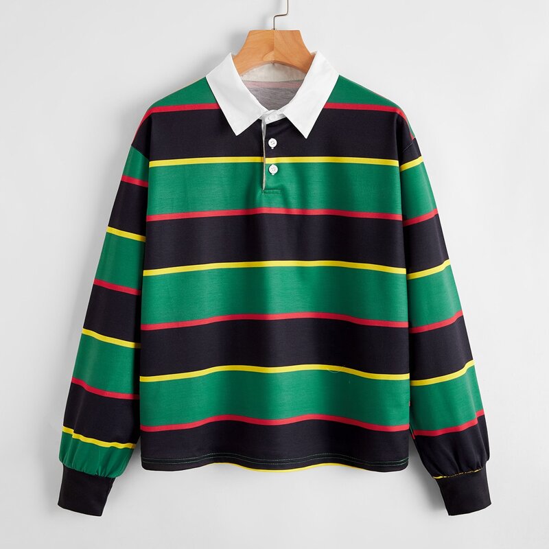 

Striped Polo Sweatshirt, Multicolor