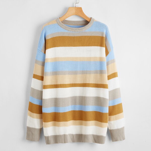 

Drop Shoulder Striped Sweater, Multicolor