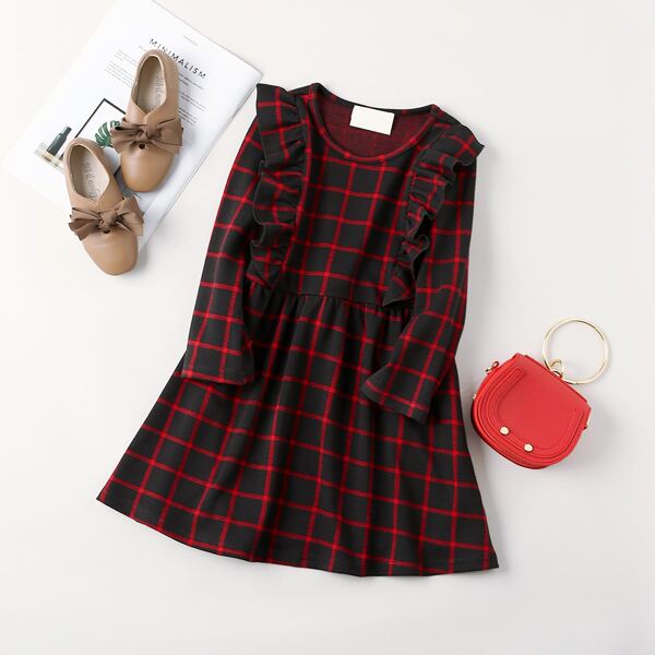 

Toddler Girls Plaid Ruffle Trim Smock Dress, Multicolor