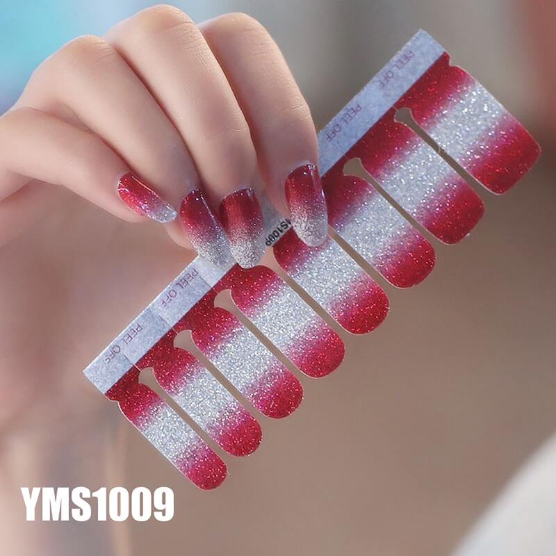 

16pcs Glitter Ombre Nail Art Sticker, Red
