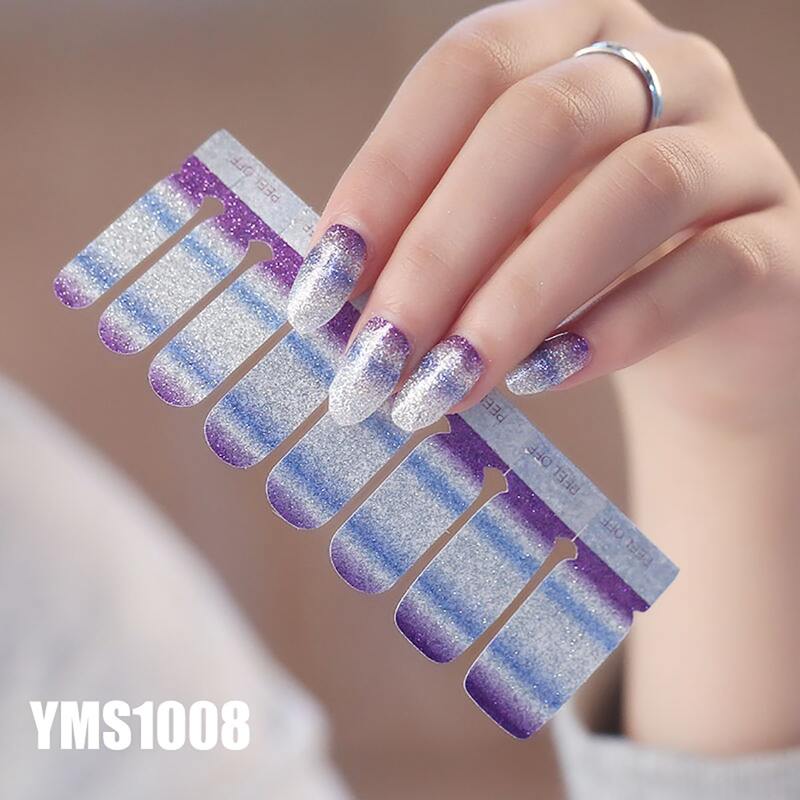 16pcs Glitter Ombre Nail Art Sticker, Purple