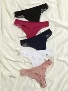 5 paquetes Conjunto de bragas con adorno de encaje acanalado, lencería sexy - Multicolor - Ver 2