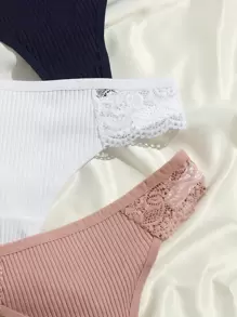 5 paquetes Conjunto de bragas con adorno de encaje acanalado, lencería sexy - Multicolor - Ver 4