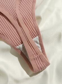 5 paquetes Conjunto de bragas con adorno de encaje acanalado, lencería sexy - Multicolor - Ver 5