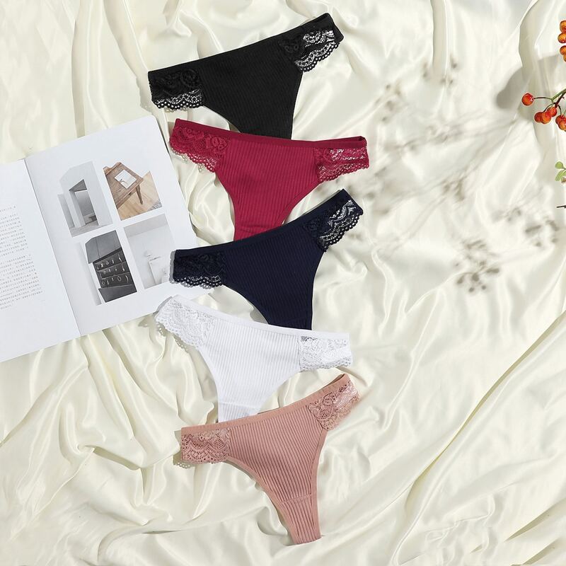 

5pack Rib Lace Trim Panty Set, Multicolor