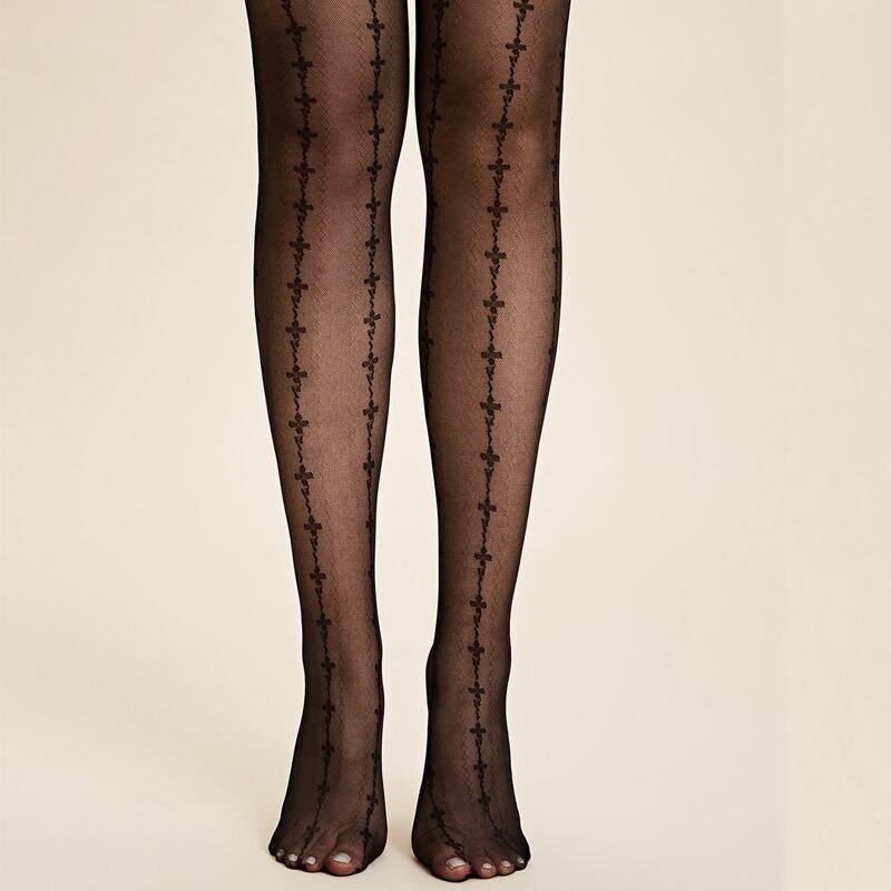 

Striped Mesh Tights, Black