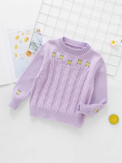 سويترات الطفلة الصغيرة التطريز رسوم كاجوال