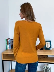 AAmilife Button Front Solid Cardigan - Mustard Yellow - View 3