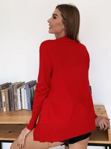 AAmilife 口袋貼布素色開衫 - 紅色 - 查看 3