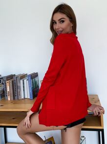 AAmilife 口袋貼布素色開衫 - 紅色 - 查看 6