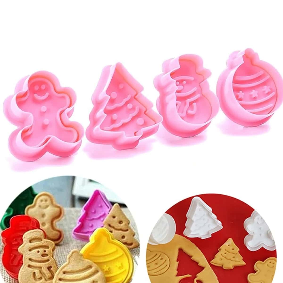 

4pcs Christmas Biscuit Mold, Pink