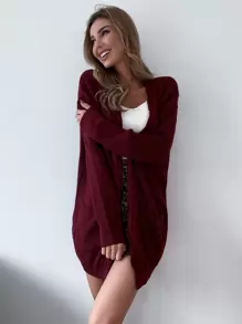 AAmilife 落肩口袋貼布開衫 - 紫紅色 - 查看 2