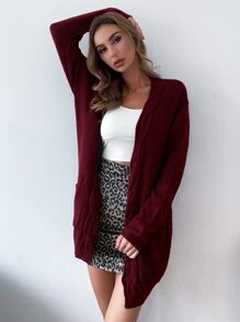 AAmilife 落肩口袋貼布開衫 - 紫紅色 - 查看 5