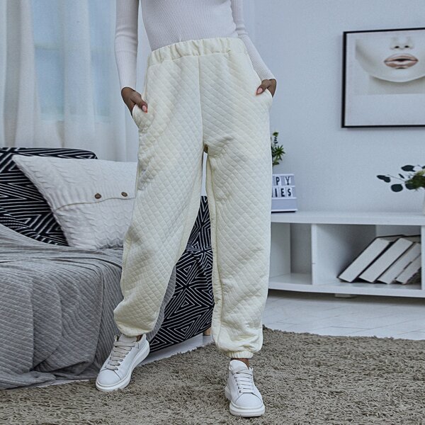 

Slant Pocket Quilted Pants, Beige
