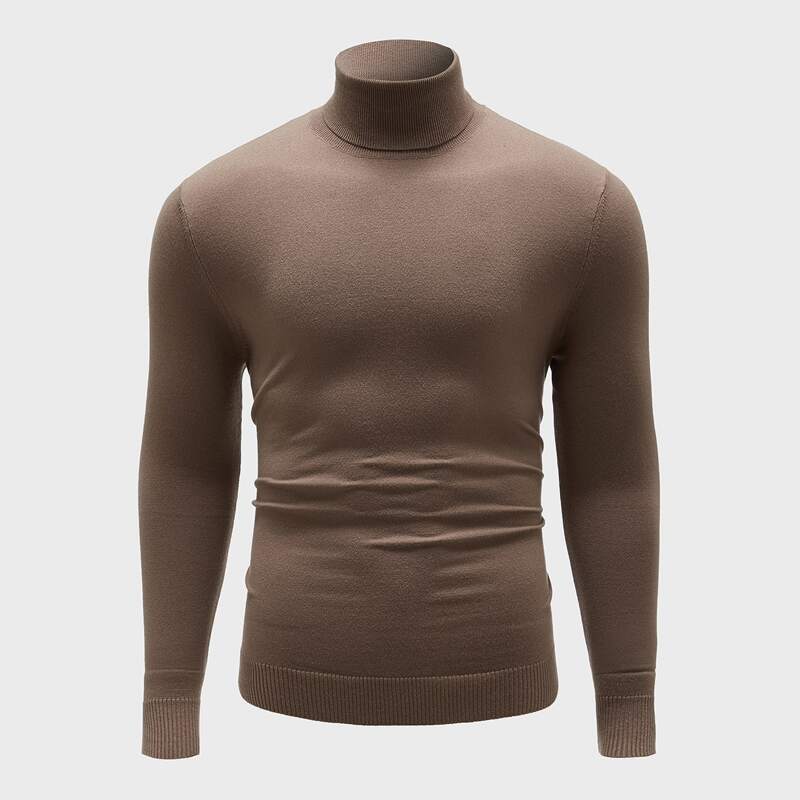 

Men High Neck Solid Sweater, Khaki