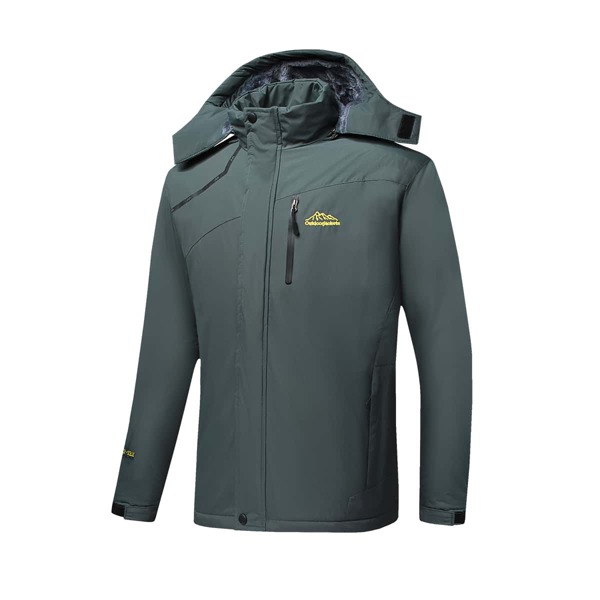 

Men Letter Embroidery Teddy Lined Waterproof Hooded Jacket, Dark green