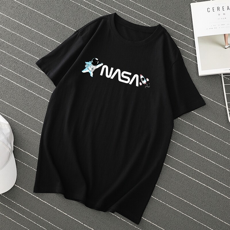 

Men Letter & Astronaut Print Tee, Black