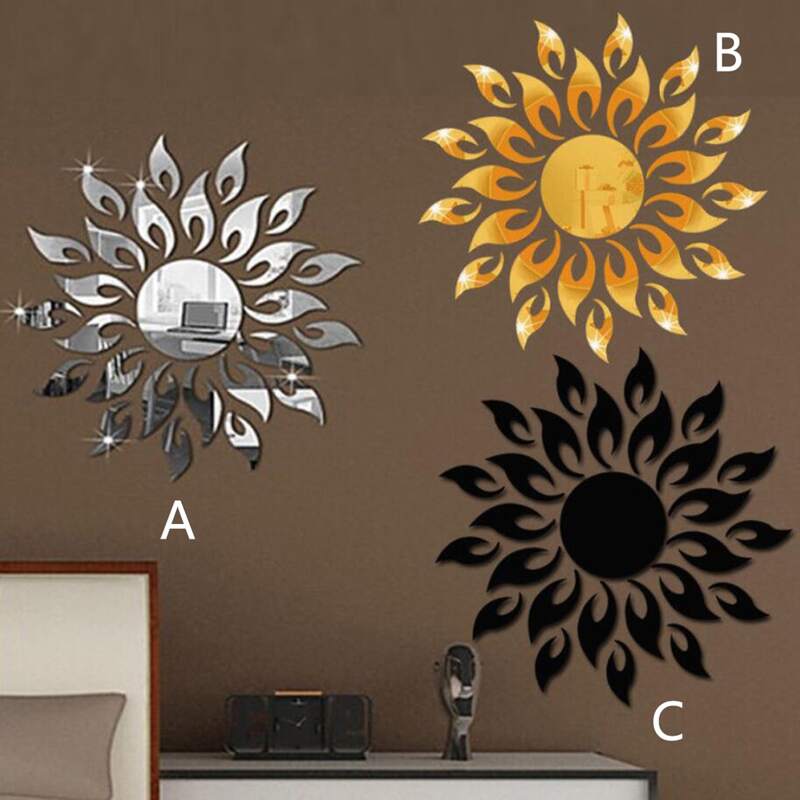 

23pcs Sunflower Shaped Mirror Surface Wall Sticker, Multicolor