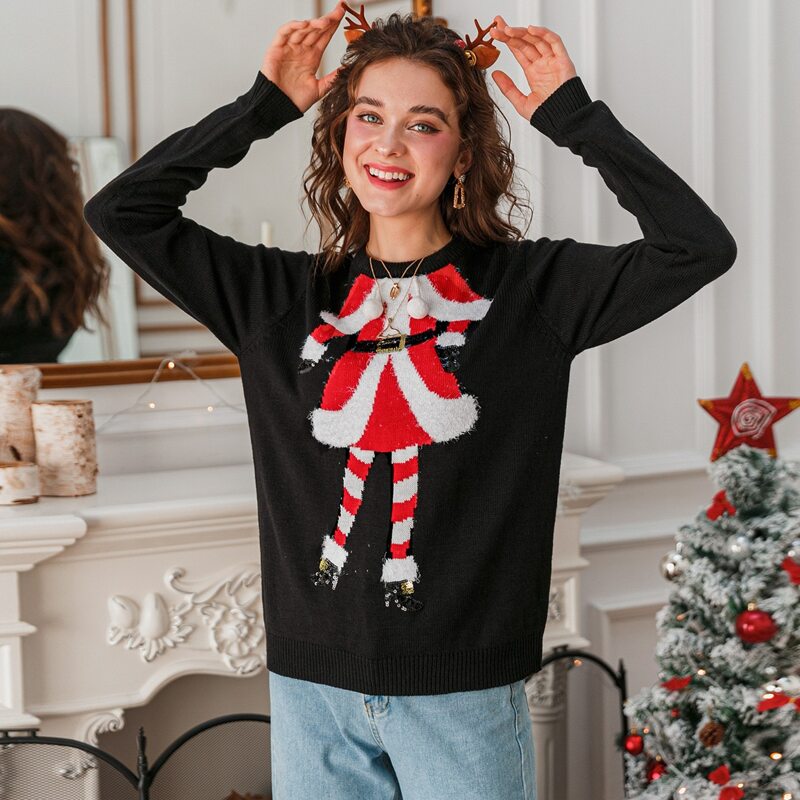 

Contrast Sequin Christmas Pattern Sweater, Black