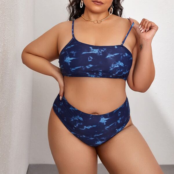 

Plus Tie Dye High Waisted Bikini Swimsuit, Navy blue