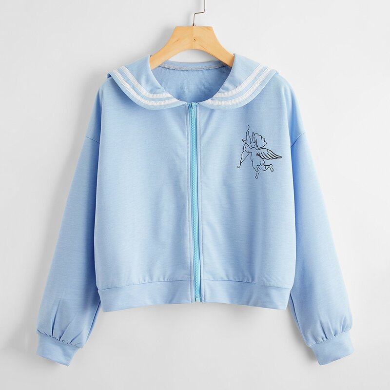 

Cupid Graphic Zip Up Sweatshirt, Baby blue