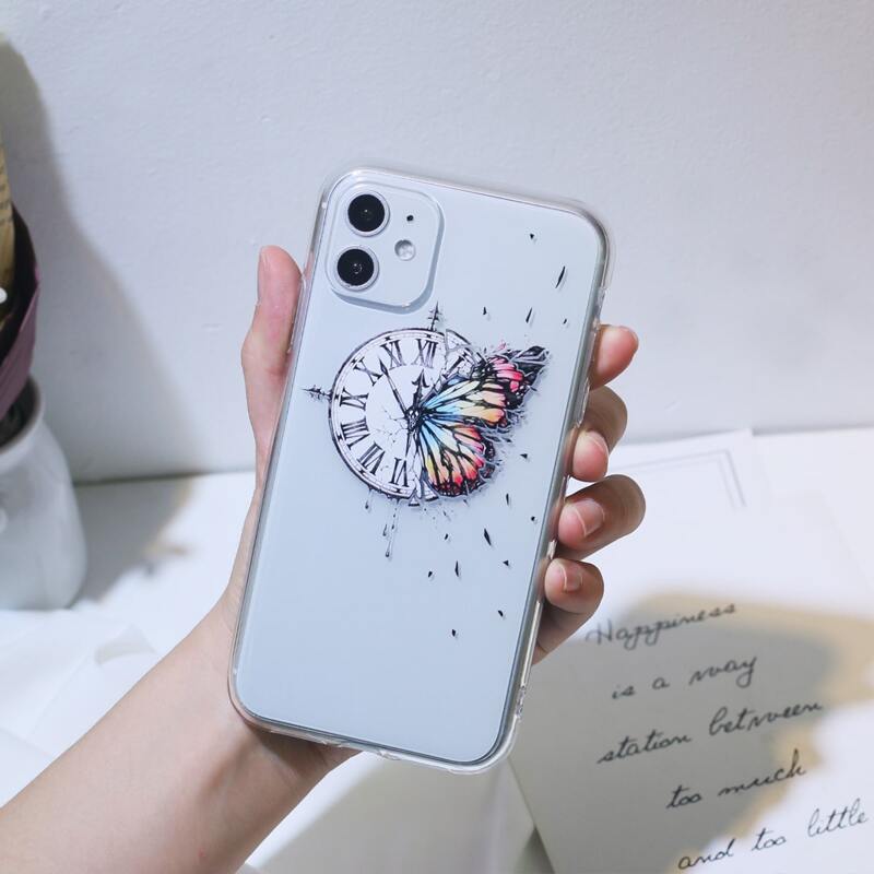 

Butterfly & Clock Print iPhone Case, Clear
