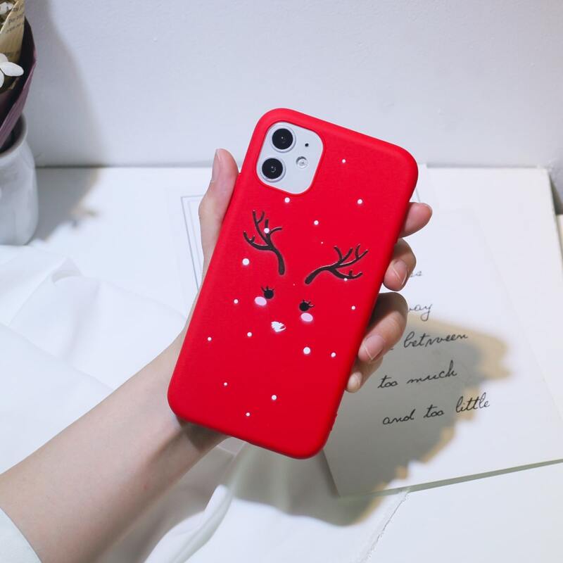 

Cartoon Elk Print iPhone Case, Red