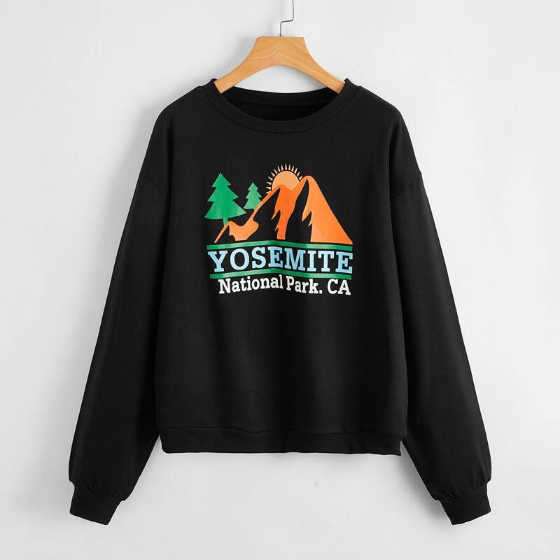

Letter Graphic Drop Shoulder Sweatshirt, Black