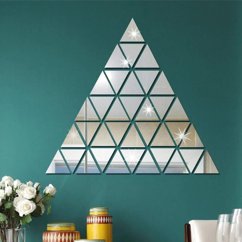 

100pcs Triangle Shaped Mirror Wall Sticker, Silver