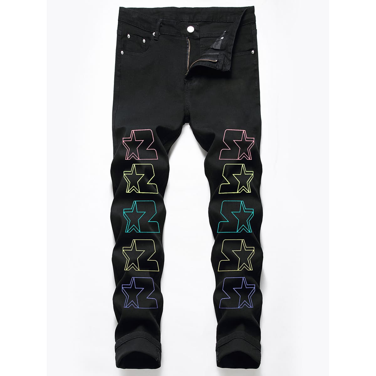

Guys Star Print Jeans, Black