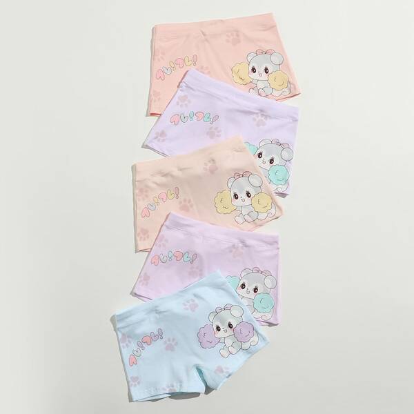 

Toddler Girls 5pcs Cartoon & Letter Graphic Boxer Panty, Multicolor