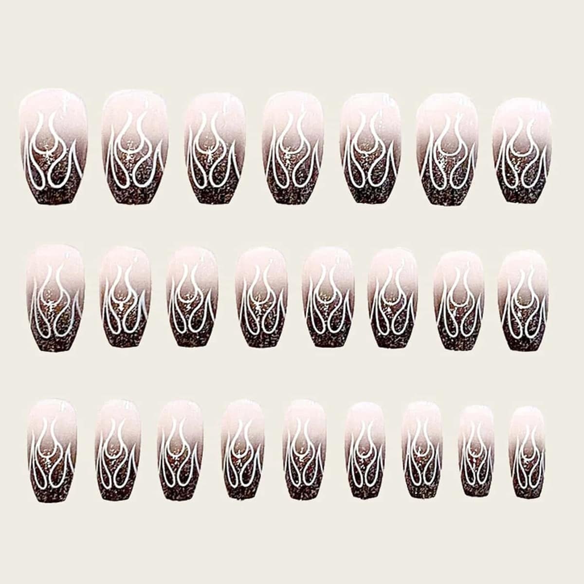 

24pcs Glitter Flame Fake Nail & 1sheet Tape, Black